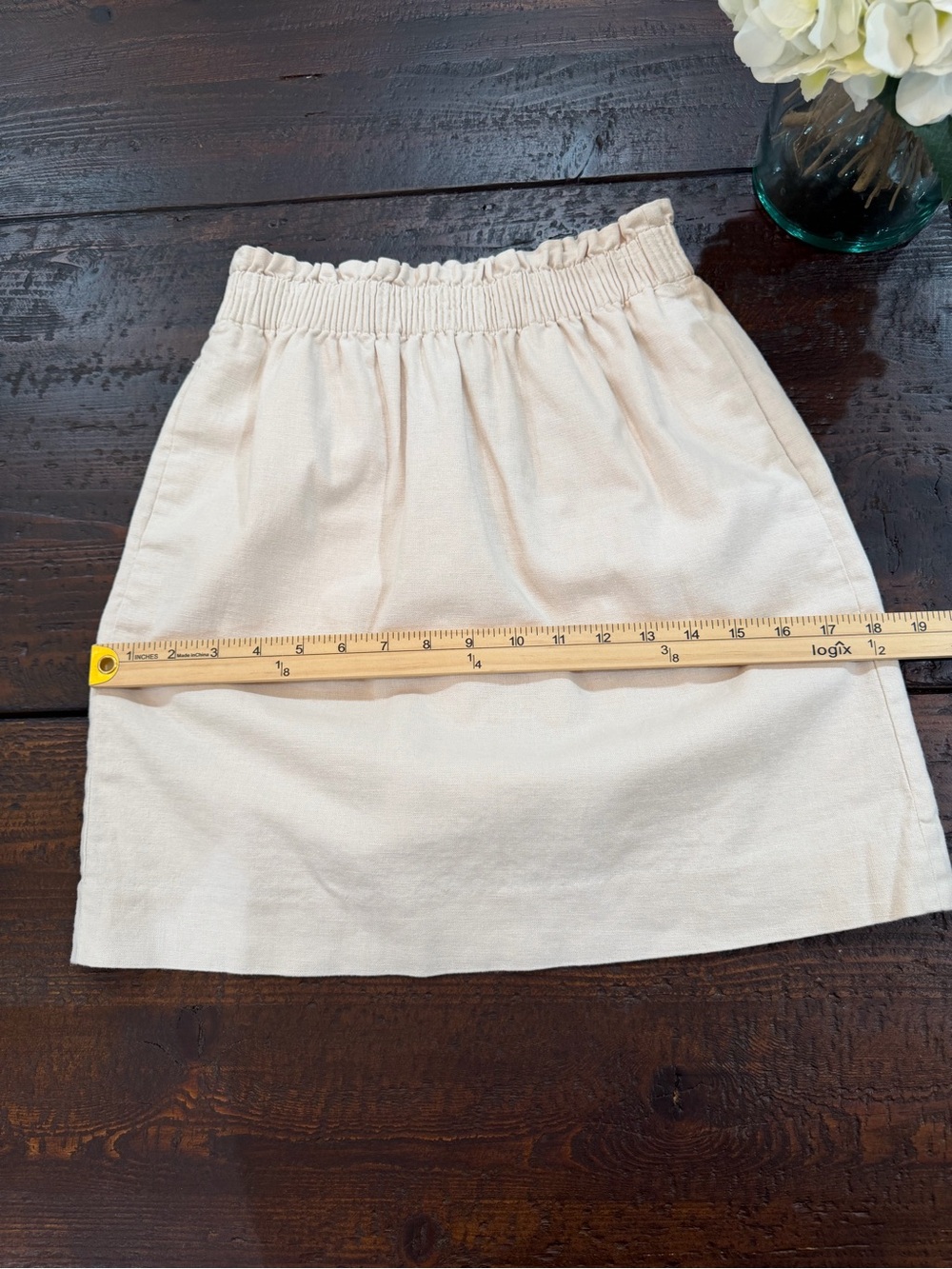 J.Crew Linen Cotton Blend City Skirt Paperbag Elastic Waist Pocket Cream Beige - Picture 7 of 10